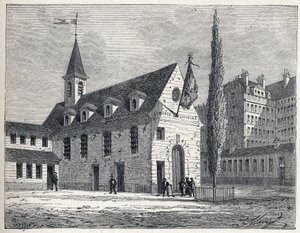 Rewolucja Francuska: miejsce spotkań klubu jakobinów w Paryżu, dawny klasztor w dzielnicy Saint-Honore (Saint Honore). Rycina z 1889 r. Ze zbiorów prywatnych. autorstwa French School