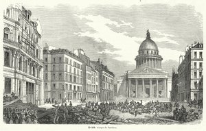 Oddziały armii francuskiej atakujące powstańców okupujących Panteon, Paryż, 24 czerwca 1848 (rycina) autorstwa French School