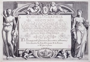 Kaligrafia francuska: poecylografia, frontyspis, Baptiste de Beaugrand w 1606 r. autorstwa French School
