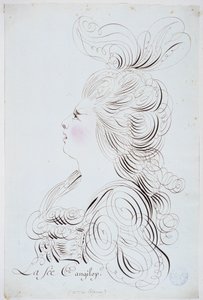 Kaligrafia francuska: Portret księżniczki Polignac na twarzy podkreślony akwarelą Bernarda de Paris około 1780 r. Biblioteka historyczna miasta Paryża. autorstwa French School