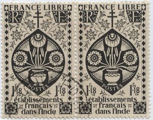 Francuskie zakłady w Indiach - FRANCE LIBRE i Krzyż Lotaryński - pieczęć 1942 autorstwa French School