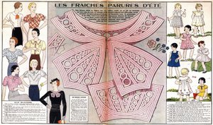 Francuska moda na lato 1934 roku: moda kobieca (bluzki) i moda dziecięca (sukienki i kostiumy). W "Le petit echo de la mode" autorstwa French School
