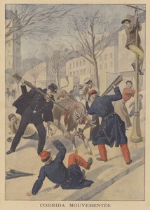 Francuscy żołnierze i policja zabijają ucieczkę krowę w Limoges autorstwa French School