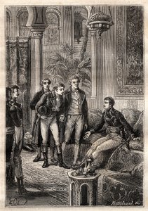 Friedrich Konrad Hornemann (1772-1801) spotkał Napoleona Bonaparte w Kairze w 1797 w obecności Gasparda Monge (1746-1818) i Claude Louis Berthollet (1748-1822) - ilustracja zaczerpnięta z „Wielkich Marynarzy XVIII wieku” autorstwa French School