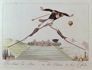 Od wysokiego do niskiego… czyli przyczyny i skutki, karykatura polityki zagranicznej Napoleona, ok. 1814 r. autorstwa French School