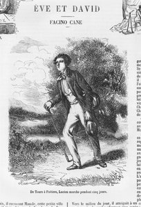 Z Tours do Poitiers, Lucien de Rubempre wędrował przez pięć dni, ilustracja z "Les Illusions perdues" Honore de Balzaca autorstwa French School