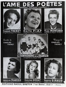 Okładka partytury utworu LAme des Poetes ze słowami i muzyką Charlesa Treneta, wydanej w Paryżu przez Editions Raoul Breton autorstwa French School