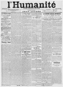 Strona tytułowa, pierwszy numer gazety LHumanite, 18 kwietnia 1904 (papier drukowany)