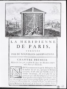 Strona tytułowa pierwszego rozdziału La Meridienne de Paris autorstwa Cesara-Francoisa Cassiniego de Thury, 1744 autorstwa French School
