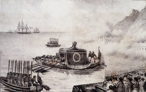 Pogrzeb Napoleona I: odejście św. Heleny - rysunek Levilly, w „Malowaniu historycznym o pogrzebie Napoleona” M. St. 1851. autorstwa French School