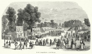 Wesołe miasteczko na Carre Marigny, Champs Elysees, Paryż (grafika) autorstwa French School