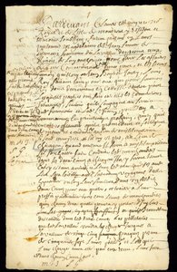 Umowa handlowa futrami między Francois Francoeur i czterema podróżnikami na transport towarów i zakup skór bobra w Michilimackinac i Chicago, 1692 (patrz również 332317) autorstwa French School