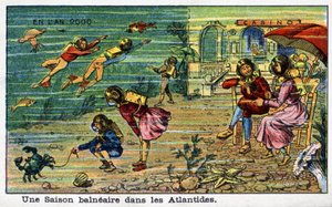 Futuredays: XIX-wieczna wizja roku 2000 - Seria „W roku 2000”: Nadmorski sezon na Atlantydzie. Chromolitografia Villemarda autorstwa French School