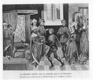 Gautier otrzymany przez króla Węgier Kolomana (grafika) autorstwa French School