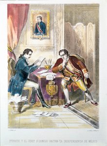 Generał Augustin de Iturbide, późniejszy cesarz Meksyku Augustin I, podpisuje niepodległość Meksyku z O