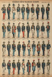 Oficerowie sztabu generalnego i mundury armii z całego świata (kolorowe grawerowanie) autorstwa French School