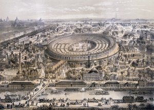 Widok ogólny Exposition Universelle w 1867 r. ze wzgórza Trocadero, Paryż, 1867 r. autorstwa French School