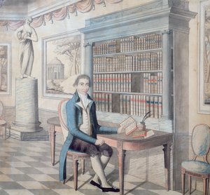 Pan czyta w swojej bibliotece autorstwa French School