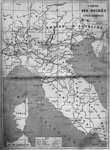 Mapa geograficzna księżnej środkowych Włoch w 1860 r. Grawer w „”Le Monde Illustré””n°143 z 7 stycznia 1860 r. autorstwa French School