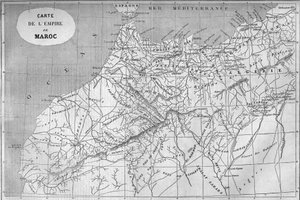 Mapa geograficzna imperium Maroka w 859 r. Grawerowanie w „”Le Monde Illustré””n°129 z 1 października 1859 r. autorstwa French School