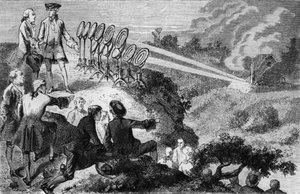 Georges-Louis Leclerc (1707-88) Hrabia de Buffon eksperymentuje z płonącymi lustrami na stogach siana w Montbard, z La Vie des Savants Illustres Louisa Figuiera, opublikowanej w Paryżu w 1872 roku (bw p autorstwa French School