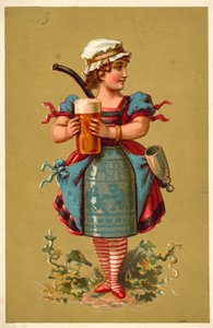 Dziewczyna trzymająca dużą szklankę piwa (chromolitho) autorstwa French School
