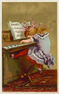 Dziewczyna grająca na pianinie (chromolitho) autorstwa French School