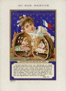 Dziewczyna bawiąca się lalkami siedzącymi w łupinie orzecha, Guerites de bains de mer autorstwa French School