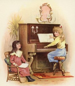 Dziewczyny przy fortepianie i przy fortepianie autorstwa French School