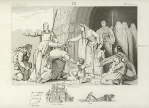 Dawanie jałmużny biednym, panowanie Chlothara III, króla Neustrii i Burgundii, VII w. autorstwa French School