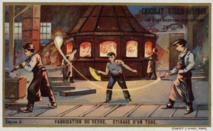 Produkcja szkła. Wyciąganie tuby (chromolitho) autorstwa French School
