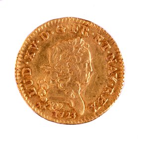 Ludwik złoty francuski, panowanie króla Ludwika XV (1715-1774) 1723 Śr. 2,3 cm Neapol, muzeum archeologiczne autorstwa French School