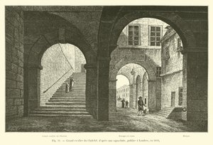 Wielkie schody Chatelet, po akwatincie, opublikowane w Londynie w 1809 r. autorstwa French School