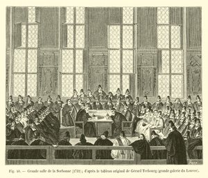 Wielka Sala Sorbony, 1732; po oryginalnym obrazie Gerarda Terbourga, wielka galeria Luwru autorstwa French School