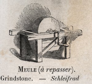 Grindstone w „”słowniku ilustruje popularne słowa”” Armanda Le-Brun. 1890 autorstwa French School