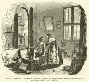Grotius i jego żona w twierdzy Louvenstein (rycina) autorstwa French School