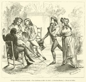 Grupa zaczerpnięta z rysunku pt. Une Lecture de Madame de Stael, Collection Hennin (rycina) autorstwa French School