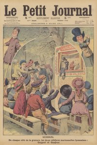 Guignol i Gnafron, słynne francuskie lalki z przedstawienia w Lyonie (kolorowa litografia) autorstwa French School