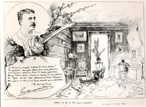 Guy de Maupassant (1850-93) i jego gabinet autorstwa French School