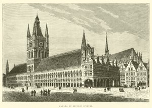 Hale i Dzwonnica Ypres (grawerowanie) autorstwa French School