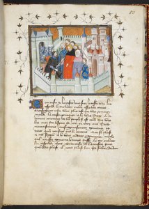 Harley 1319 f.50, Richard II i Bolingbroke w zamku Flint, c.1401-05 (welum) autorstwa French School
