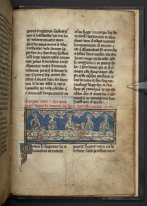 Harley 4979, f.78 Aleksander otrzymuje truciznę od Jobasa podczas uczty.  , z „Roman d