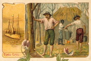 Zbieranie soku klonowego na syrop klonowy, Stany Zjednoczone (chromolitho) autorstwa French School