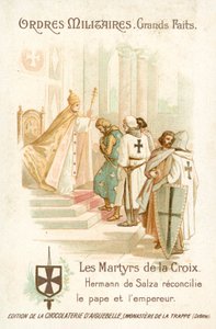 Hermann von Salza, wielki mistrz krzyżacki, doprowadza do pojednania papieża Grzegorza IX z cesarzem Fryderykiem II autorstwa French School
