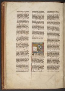 Pustelnik piszący przy biurku, z „Estoire del Saint Graal, La Queste del Saint Graal, Morte Artu”, ok. 1315-25 (atrament na pergaminie) autorstwa French School
