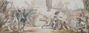 Bohaterska śmierć Desillesa w jego próbie powstrzymania bitwy podczas buntu w Nancy 31 sierpnia 1790 autorstwa French School