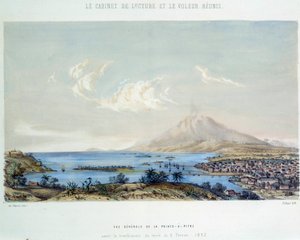 Historia kolonii francuskich: ogólny widok Pointe a Pitre (Pointe-a-Pitre) na Gwadelupie (Antyle) przed trzęsieniem ziemi z 8.02.1843 r. autorstwa French School