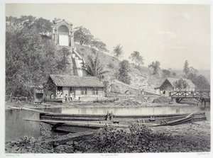 Historia kolonii francuskich: widok na zamek wodny lub kanał Gueydon w Fort de France na Martynice (Antyle), Chartres musee des Beaux Arts z końca XIX wieku autorstwa French School