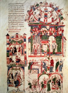 Historia życia króla Salomona Page z Biblii Noailles (lub Biblia Sant Pere de Roda lub Saint Pierre de Rodas) X lub XI wiek Paryż, B.N. autorstwa French School