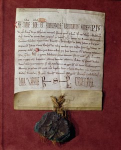 Hołd dla króla Filipa II (1165-1223) od Szymona de Montfort (ok.1160-1218) za terytoria skonfiskowane Rajmundowi VI (1197-1249) ok.1216 autorstwa French School